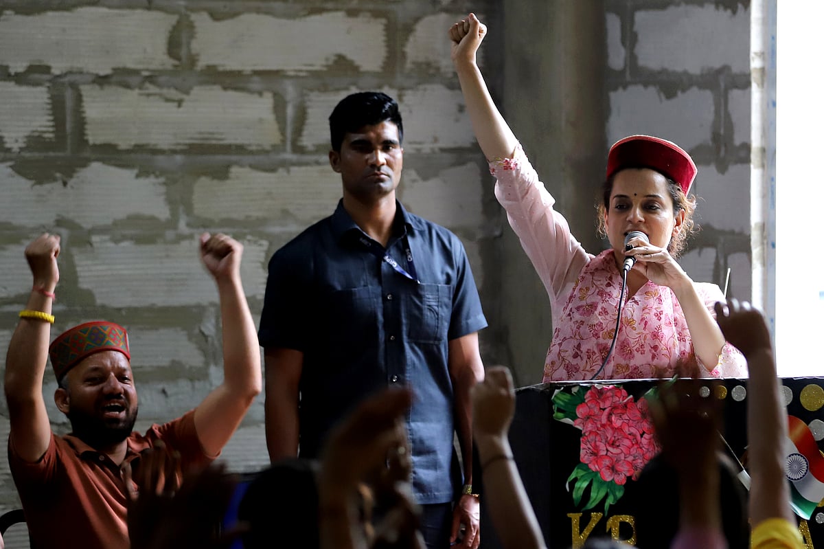 SURESH K PANDEY : Kangana Ranaut, during an election campaign in Mandi, Himachal Pradesh.