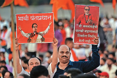 Supporters of Uddhav Thackeray (UBT) at Shivaji Park in Dadar
