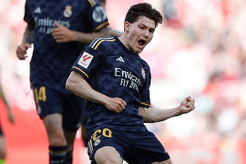 Fran Garcia celebrates his side's first goal 