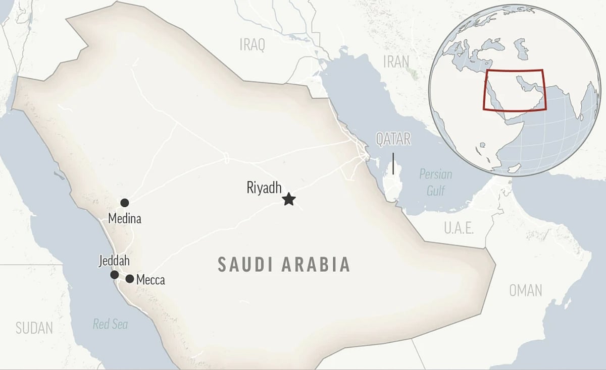 File Photo : This is a locator map for Saudi Arabia with its capital, Riyadh |