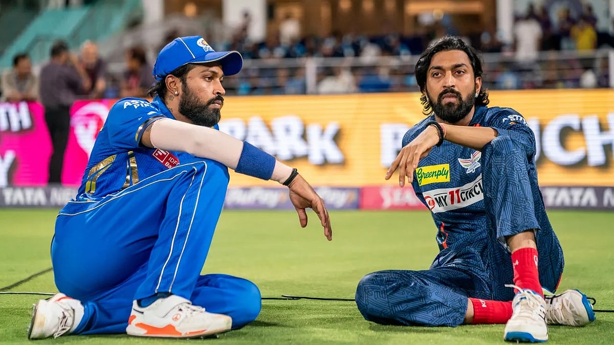 MI captain Hardik Pandya (first from left) during the IPL 2024 match against LSG on April 30, 2024.  - IPL