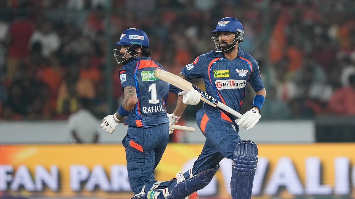 LSGs KL Rahul and Krunal Pandya running in IPL 2024. AP Photo