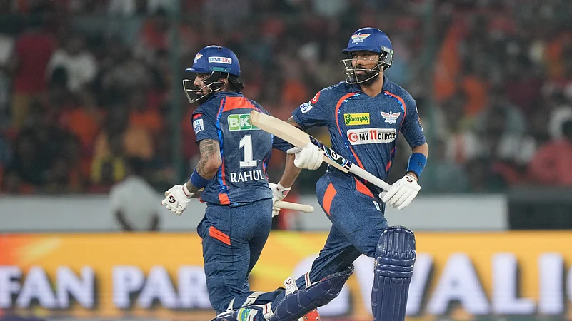 LSGs KL Rahul and Krunal Pandya running in IPL 2024. AP Photo