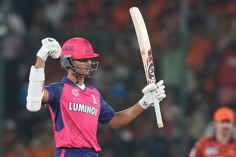 Yashasvi Jaiswal celebrates fifty runs