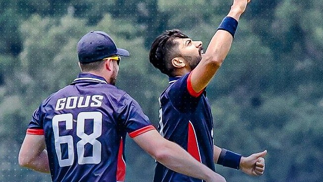 X | USA Cricket : Ali Khan of United States in action during the 2nd t20I match against Bangladesh. 