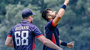 X | USA Cricket : Ali Khan of United States in action during the 2nd t20I match against Bangladesh.