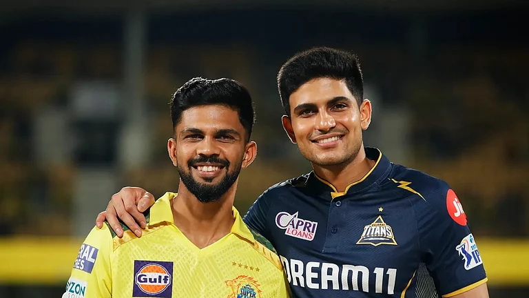 Captains of Chennai Super Kings and Gujarat Titans, Ruturaj Gaikwad (first from left), and Shubman Gill during match number 7 of IPL 2024. - IPL