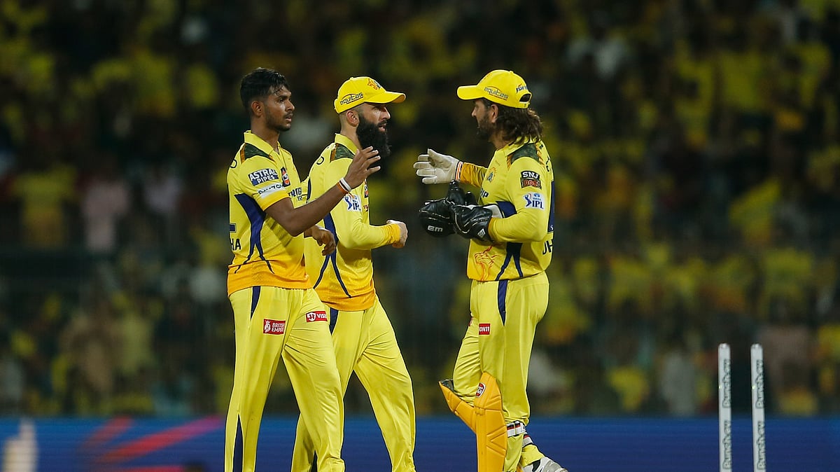 AP Photo/R.Parthiban : Chennai Super Kings' Matheesha Pathirana, left, celebrates the dismissal of Sunrisers Hyderabad's Aiden Markram during the Indian Premier League cricket match between Chennai Super Kings and Sunrisers Hyderabad in Chennai.