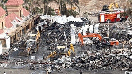 PTI : Charred remains of Rajkot gaming zone after a massive fire broke out on Saturday |