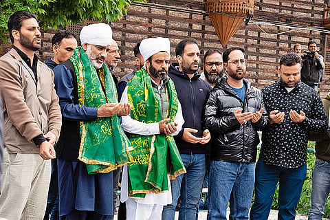 Gearing Up: NC candidate from Srinagar Aga Syed Ruhullah Mehdi and others at the shrine of Ziyarat Naqshband Sahab in Srinagar’s old city