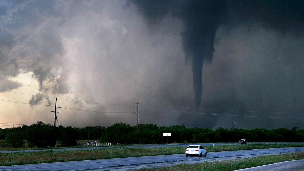 A tornado spins through Hawley, Texas on Thursday May 2, 2024. - AP