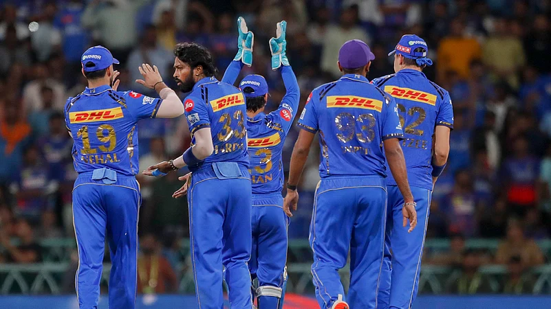 Mumbai Indians team in IPL 2024. AP Photo