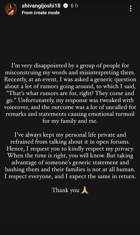 Shivangi Joshi's statement