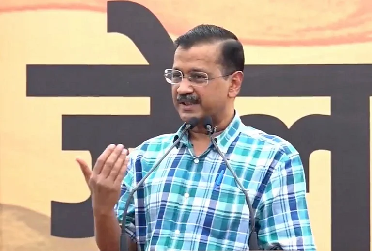 Arvind Kejriwal addressed party in Delhi. - PTI