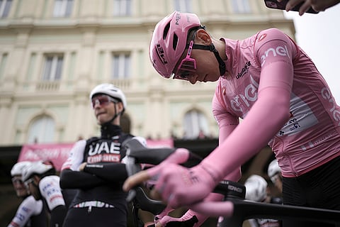 Tadej Pogacar prepares to start the 4th stage