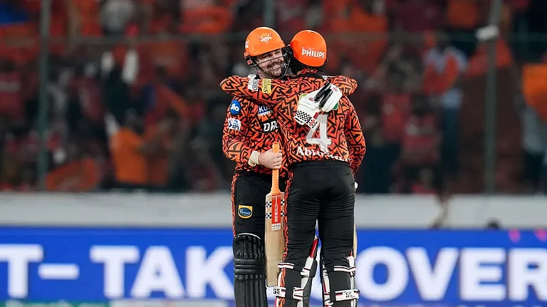 Travis Head (left) and Abhishek Sharma notched up an unbroken 167-run partnership off just 58 balls in Sunrisers Hyderabad's previous Indian Premier League 2024 game. - BCCI/IPL