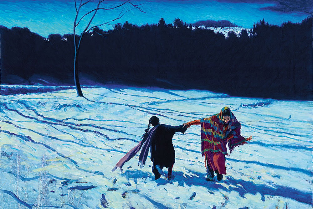 Artwork titled 
‘The Hikkat Dance 
in Silent Snow’ by 
Azim Hassan - Artwork by Azim Hassan