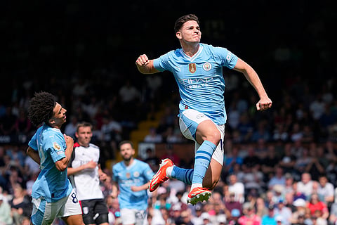 Julian Alvarez celebrates team's fourth goal