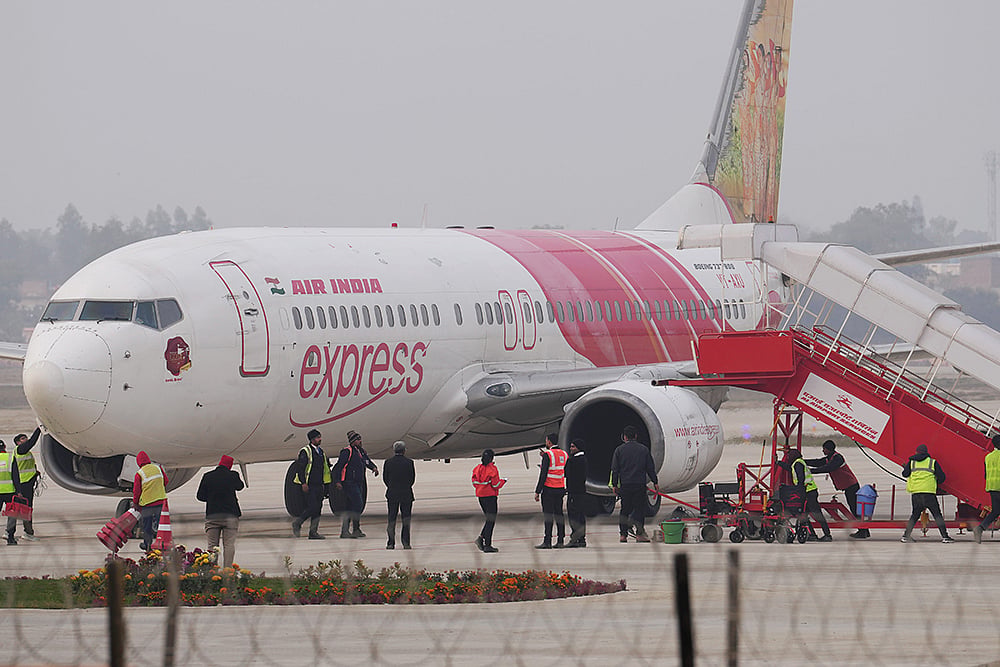 | Photo: PTI/Kamal Kishore : Woman, whose husband was hospitalized in Oman, was unable to see him for one last time due to AI Express flight cancellations
