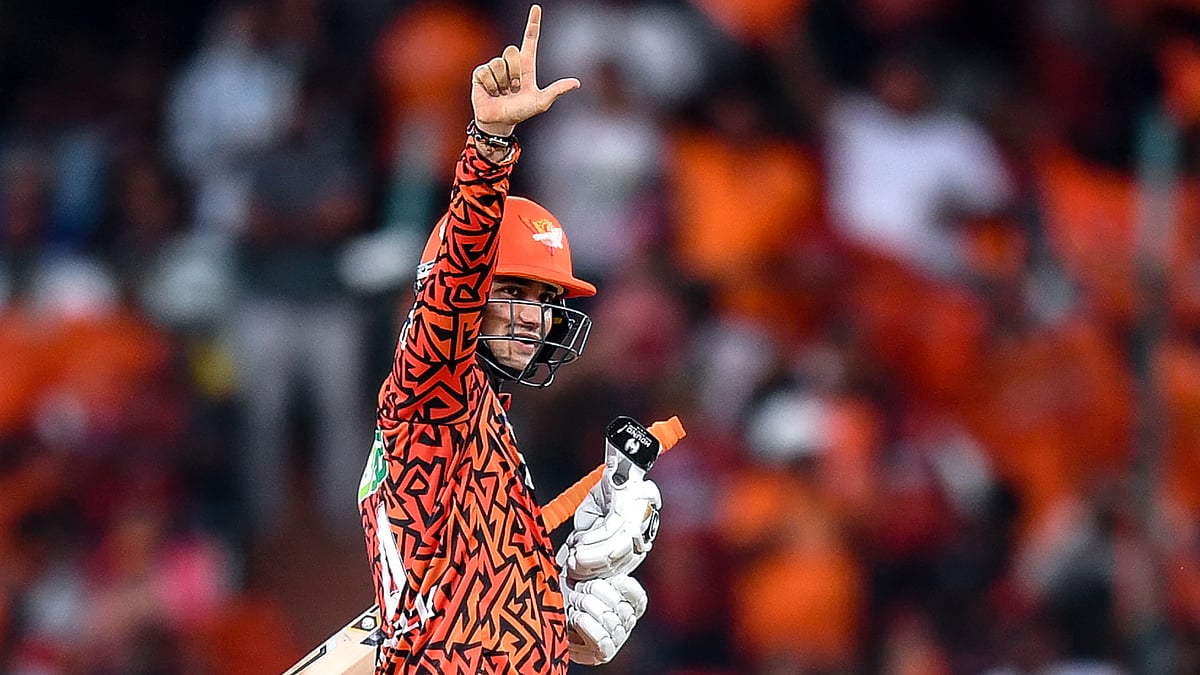 File Photo : Sunrisers Hyderabad's Abhishek Sharma celebrates reaching his half-century against Punjab Kings in match 69 of Indian Premier League 2024 on Sunday (May 19).