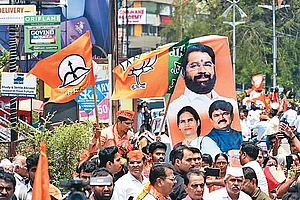 Photo: Twitter@mieknathshinde : Shiv Sena supporters during a rally in Nashik