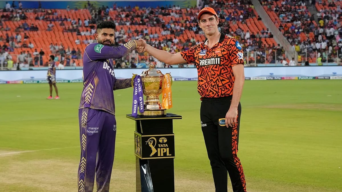 Captains of Kolkata Knight Riders and SunRisers Hyderabad, Shreyas Iyer (First from left) and Pat Cummins ahead of the qualifier 1 match of the 2024 Indian Premier League season.  - BCCI 