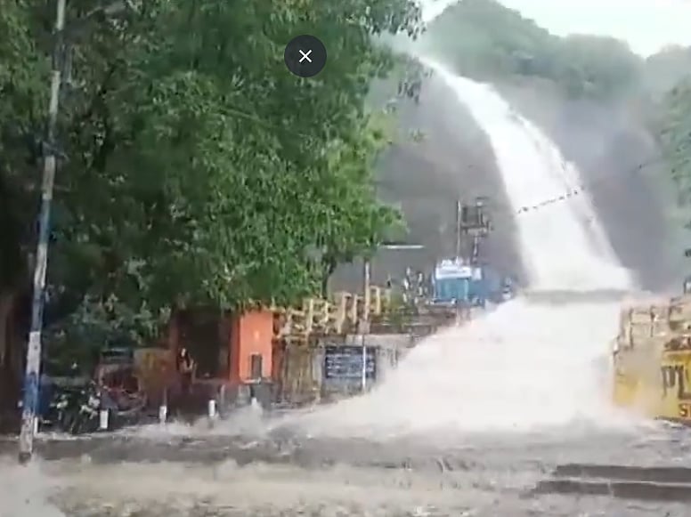 Screengrab/X : Authorities prohibited public from entering the waterfall temporarily.
