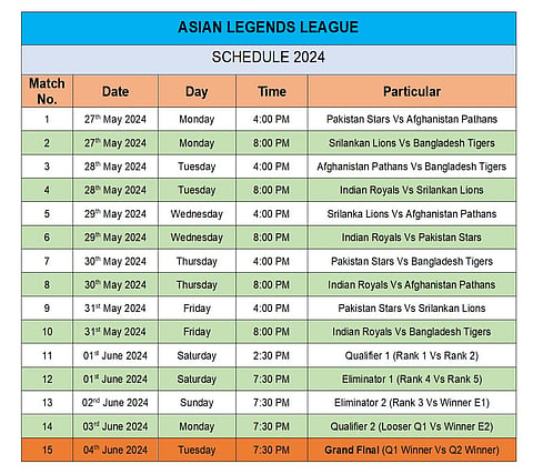 Asian Legends League schedule