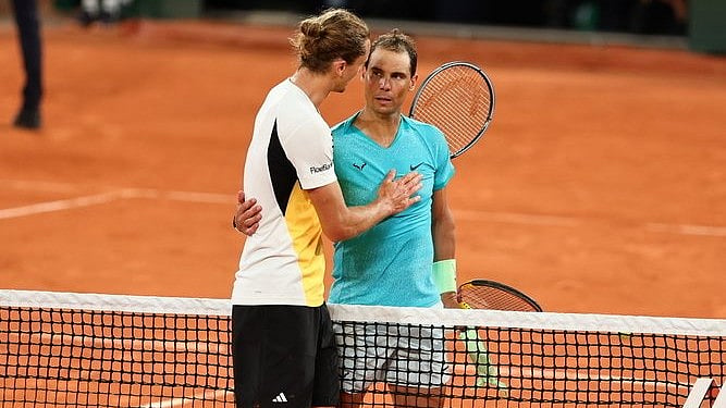 Alexander Zverev with Rafael Nadal after their 1st Round match. - X/rolandgarros