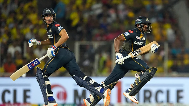 Shubman Gill and Sai Sudharsan running between the wickets in IPL 2024. AP Photo