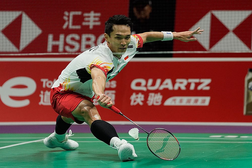 Photo: AP/Ng Han Guan : Jonatan Christie during the Thomas Cup final.