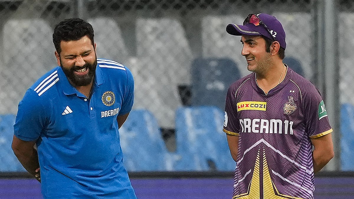 Rohit Sharma with Gautam Gambhir ahead of the MIvs KKR match - PTI/Kunal Patil
