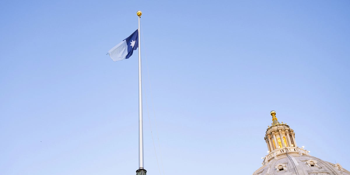 Minnesota’s new state flag features a dark blue shape resembling the state with an eight-pointed North Star.  - AP