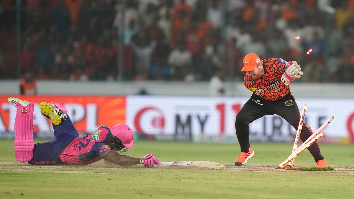 Rovman Powell dives in IPL 2024. AP Photo