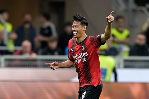 Milan's Tijjani Reijnders celebrates team's third goal