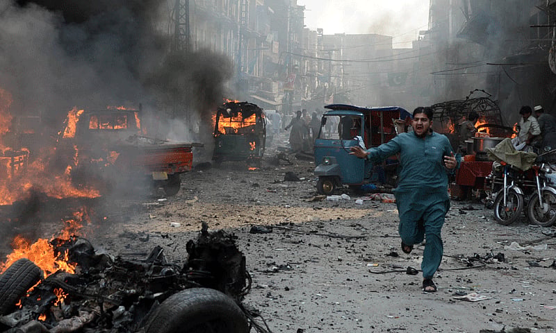 After a blast in Pakistan's Balochistan. - PTI