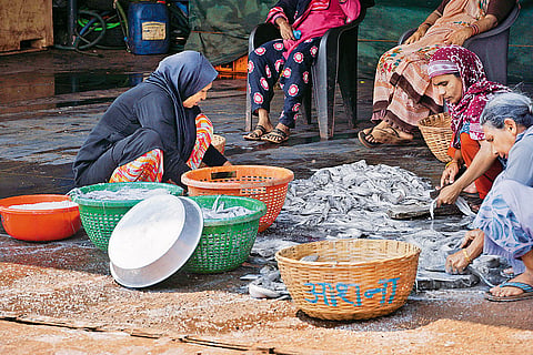 Women sorting the day’s catch at the jetty