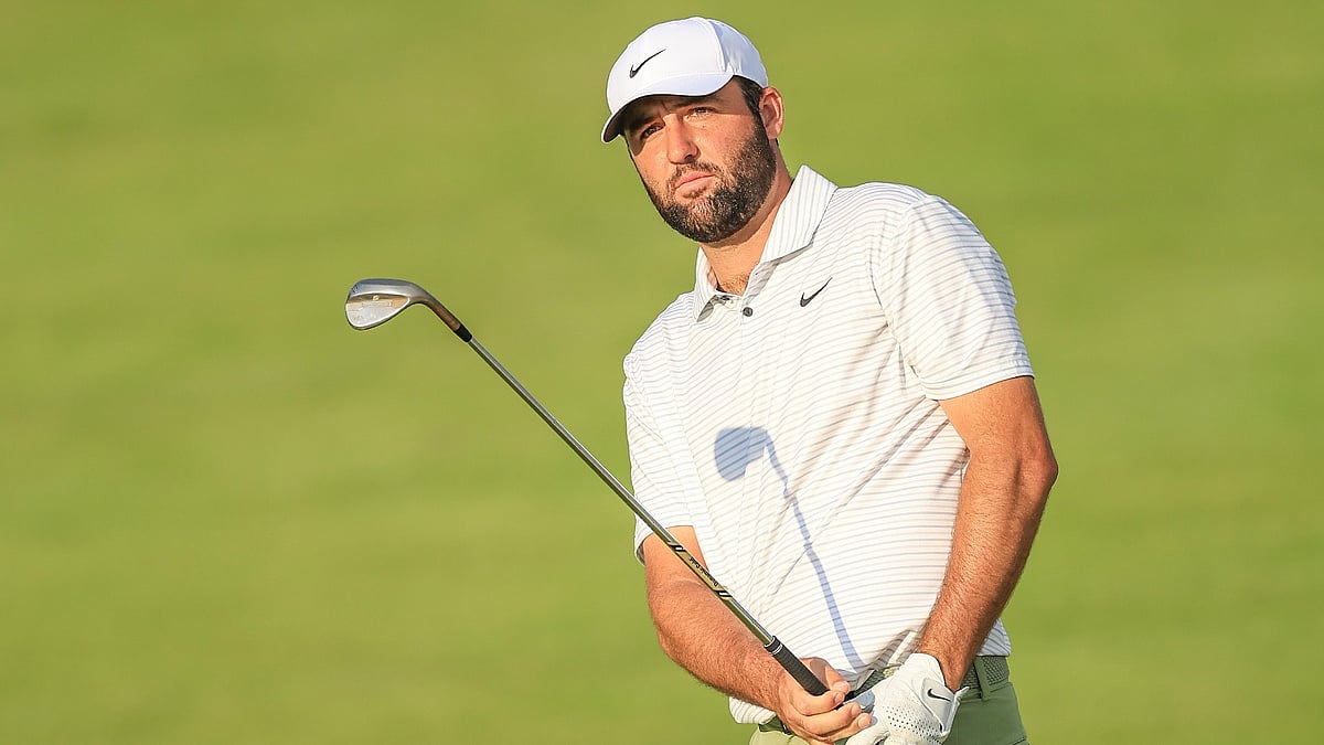 Scottie Scheffler in action during the first round at the PGA Championship. - null