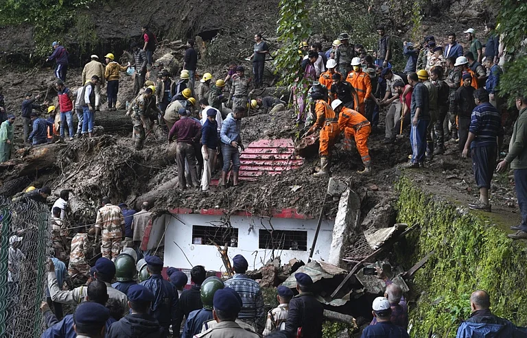 A landslide that struck near a temple on the outskirts of Shimla, Himachal Pradesh, on August 14, 2023. - Associated Press