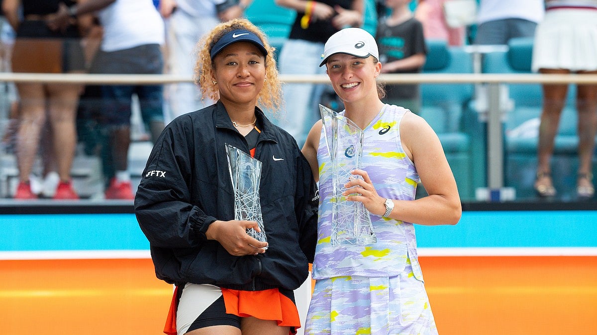 Miami Open Media : Naomi Osaka (first from left) and Iga Swiatek, finalists of Miami Open 2022. 