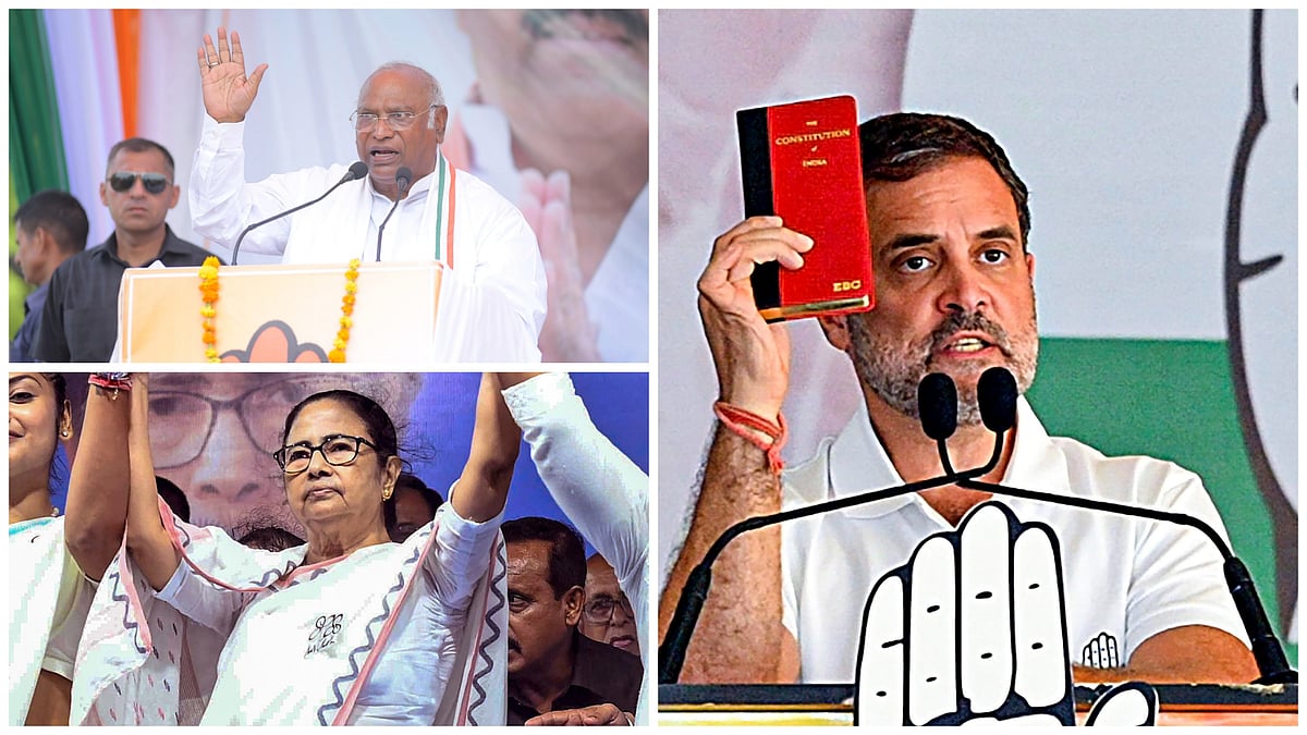 PTI  : L and R: Congress leaders Mallikarjun Kharge and Rahul Gandhi | Bottom L: West Bengal CM and TMC leader Mamata Banerjee 