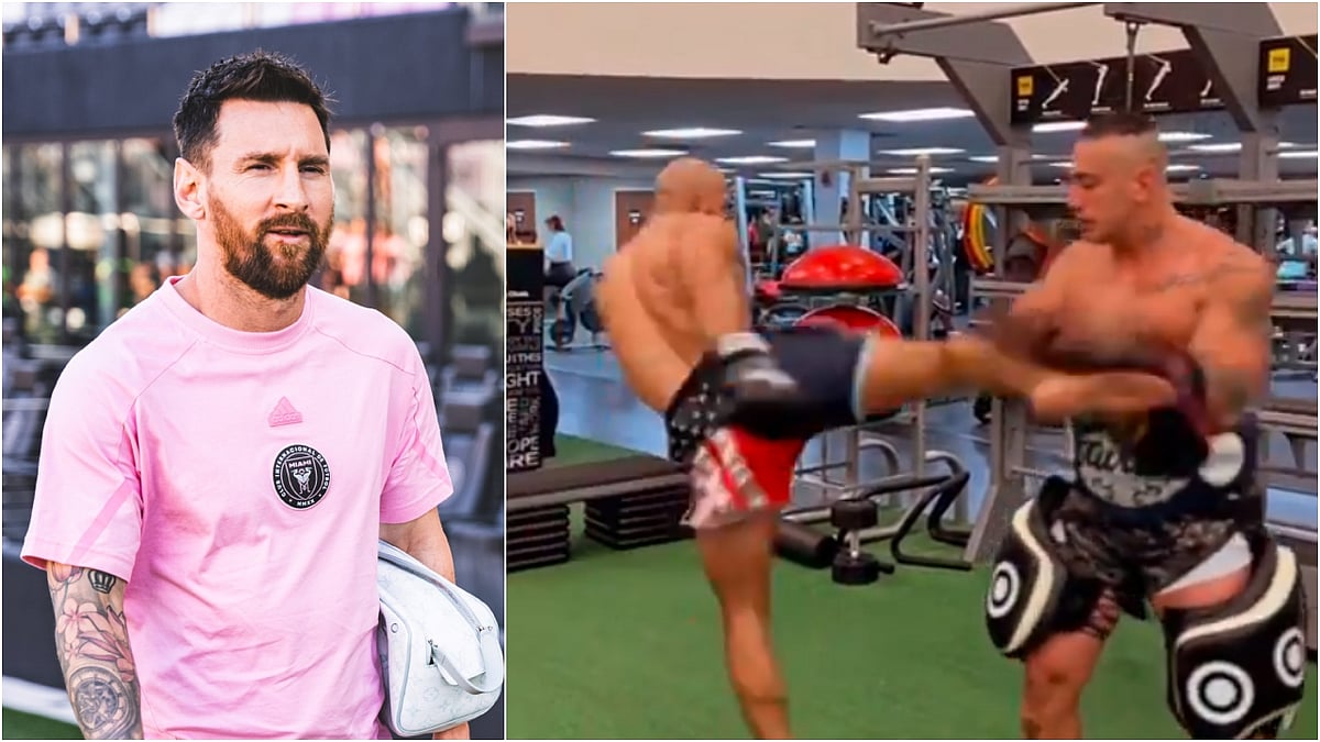 Lionel Messi on left and his bodyguard's training video - X/@M10Updates,Intermiamicf