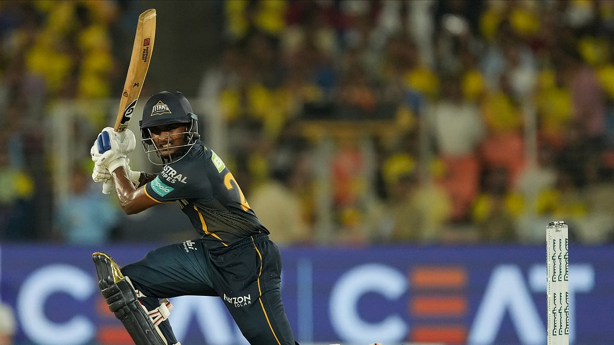 Gujarat Titans' Sai Sudharsan plays a shot during the Indian Premier League cricket match between Gujarat Titans and Chennai Super Kings in Ahmedabad. - AP Photo/Ajit Solanki