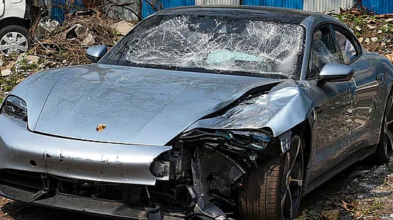 PTI : The Porsche Taycan that was involved in the accident in Pune.