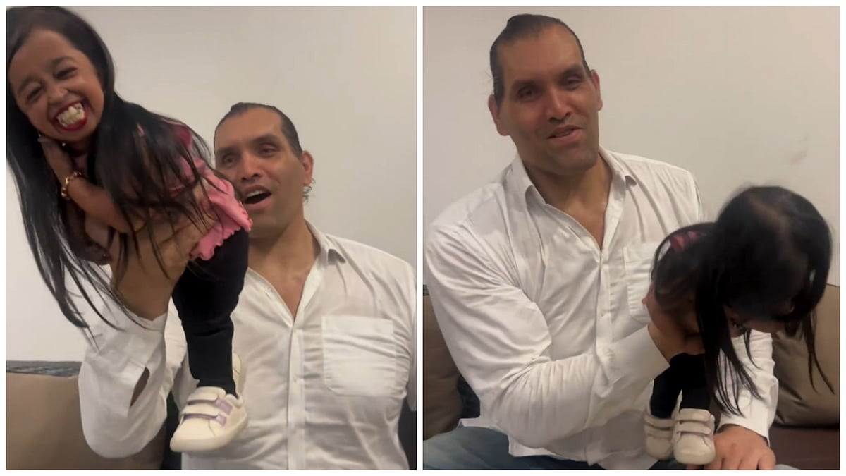 The video shows Khali lifting Amge with one hand.

