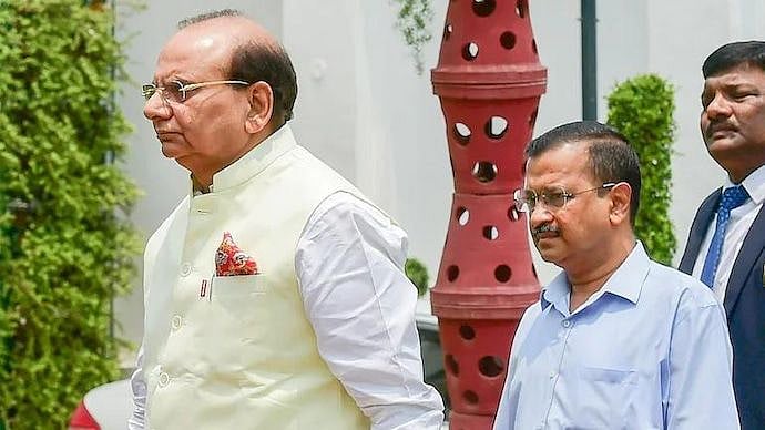 PTI : Delhi LG VK Saxena with CM Arvind Kejriwal.(File photo) |