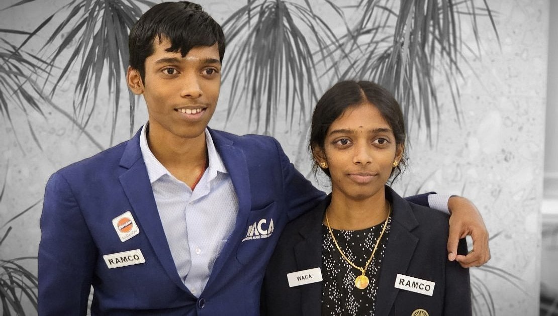 X/mufaddal_vohra : Indian GMs, R Praggnanandhaa and his sister, Vaishali.