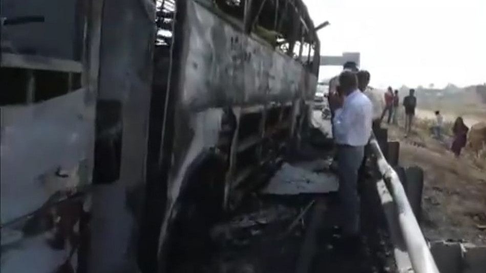 ANI Screengrab : Tourist Bus Catches Fire In Haryana |