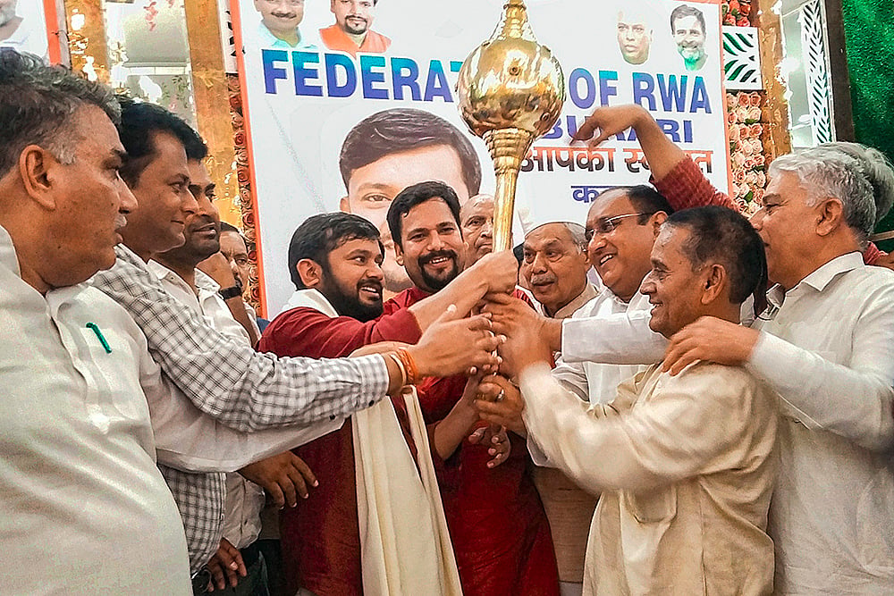 Kanhaiya Kumar with AAP workers in Delhi