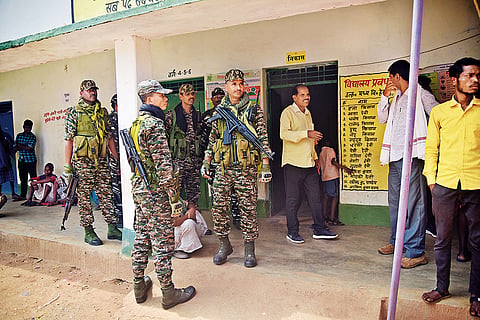 CRPF personnel at a polling station